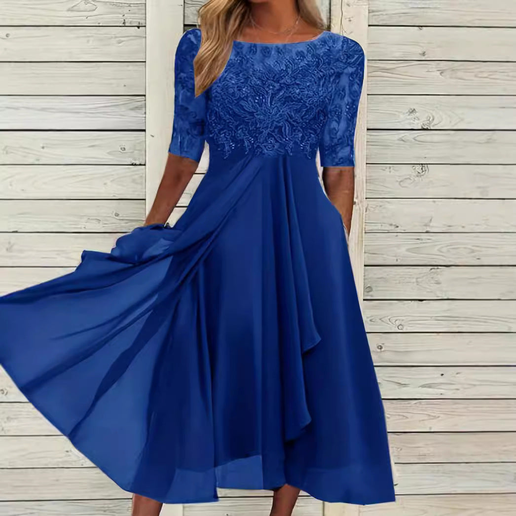 Women's Chiffon Stitching Lace Long Bridesmaid Dress