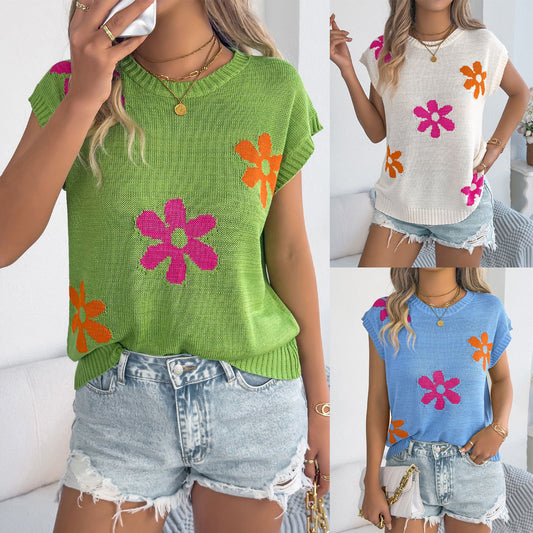 Women's Flower Casual Loose Batwing Sleeve Holiday Women's Sweater