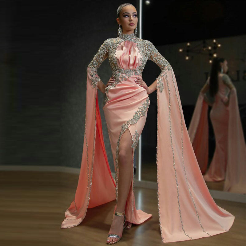 Women's Dress Turtleneck Long Sleeve Slit Irregular Dresses