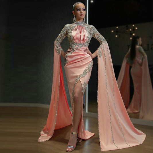 Women's Dress Turtleneck Long Sleeve Slit Irregular Dresses