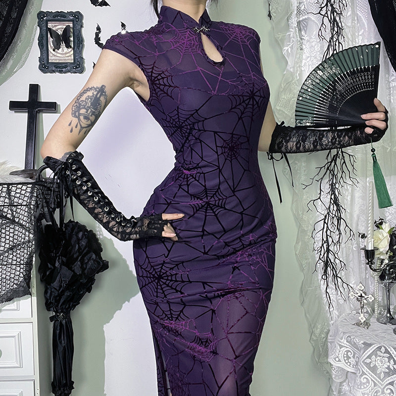 Elegant Spider Cheongsam Dress Web Chinese Dresses