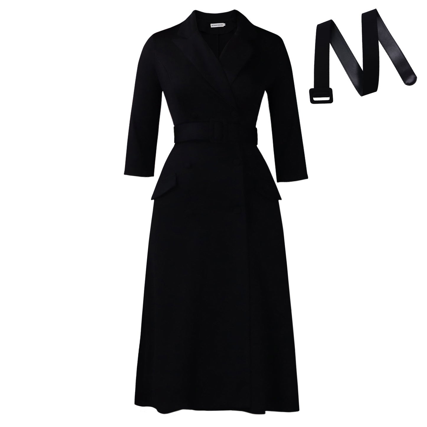 Women's Long Sleeve Collar Double Breasted Midi Dress