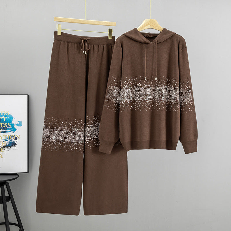 Women's Starry Hot Rhinestone Fashionable Knitted Autumn Suits