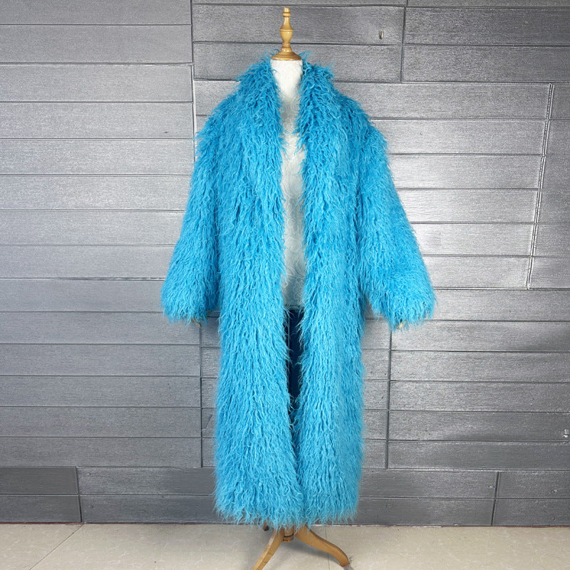 Fur Imitated Tibet Sheep Green Fruit Collar Over Coats