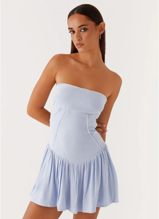 Women's Pure Color Cold-shoulder Waist Trimming Tube Tops