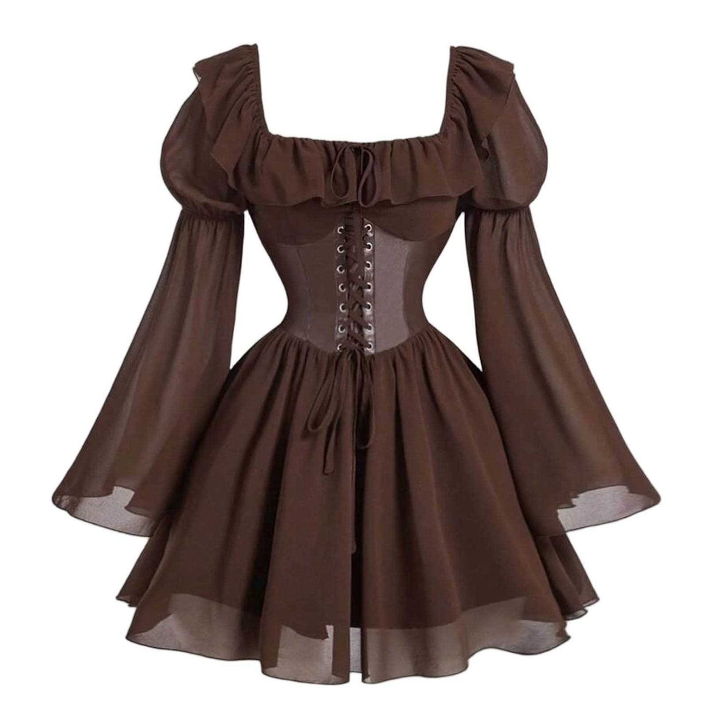 Medieval Puff Sleeve Dress Halloween Drawstring Skirts