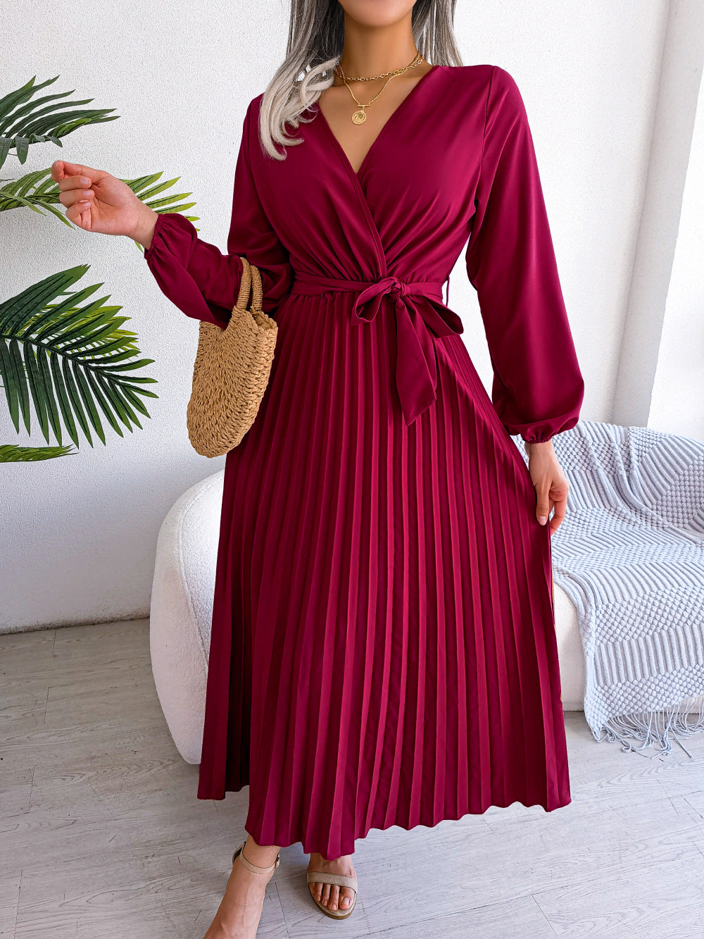 Women's Elegant Cross Swing Pleated Maxi Dress