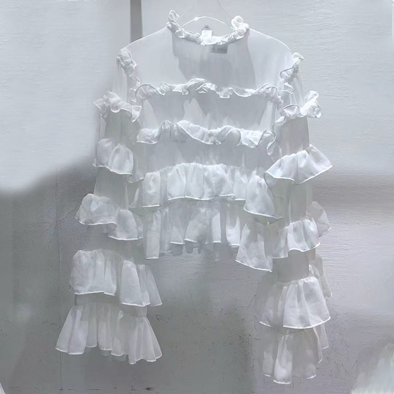 Women's Ruffled Shirt Autumn Niche Design Solid Color Blouses