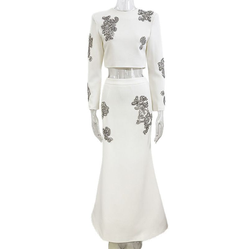 Fashion Bead Diamond Inlaid Long Two-piece Suits