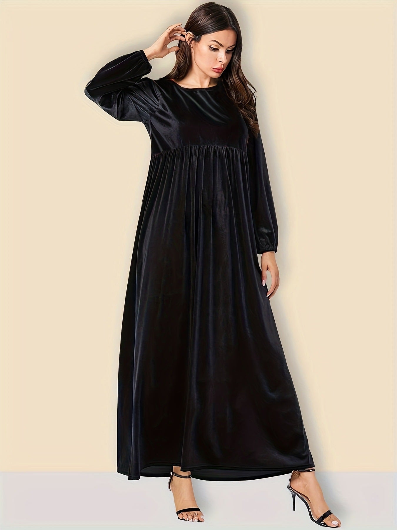 Women's Sexy Round Neck Long Sleeve Veet Dress