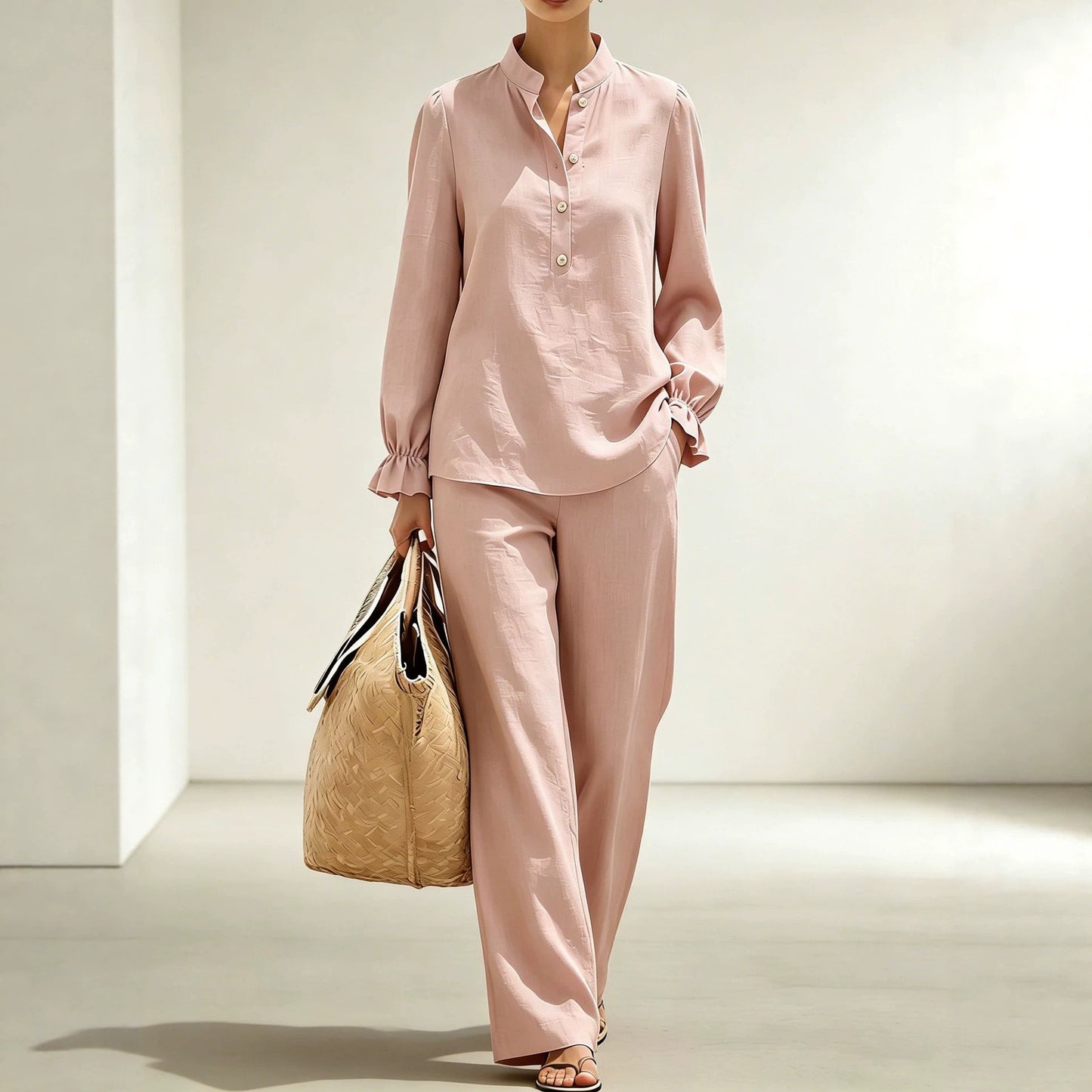 Women's Ruffled Bubble Long Sleeve Lining High Fashion Casual Suit