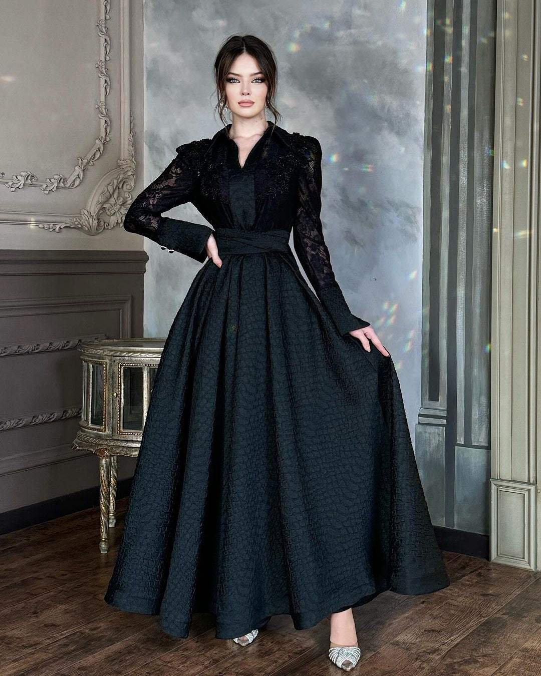 Yarn French Style Retro Long Sleeve Wedding Dresses