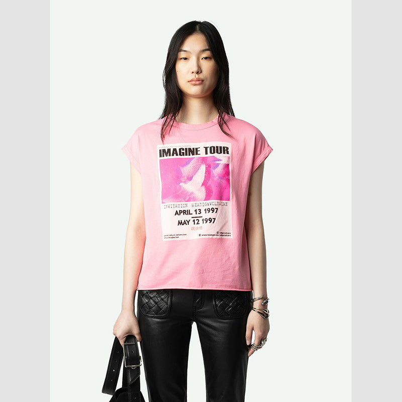 Women's Printing Peace White Pigeon Hot Drilling Blouses
