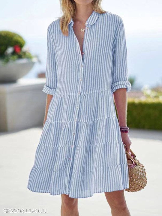 Women's Autumn Long Sleeve Striped Shirt Dress