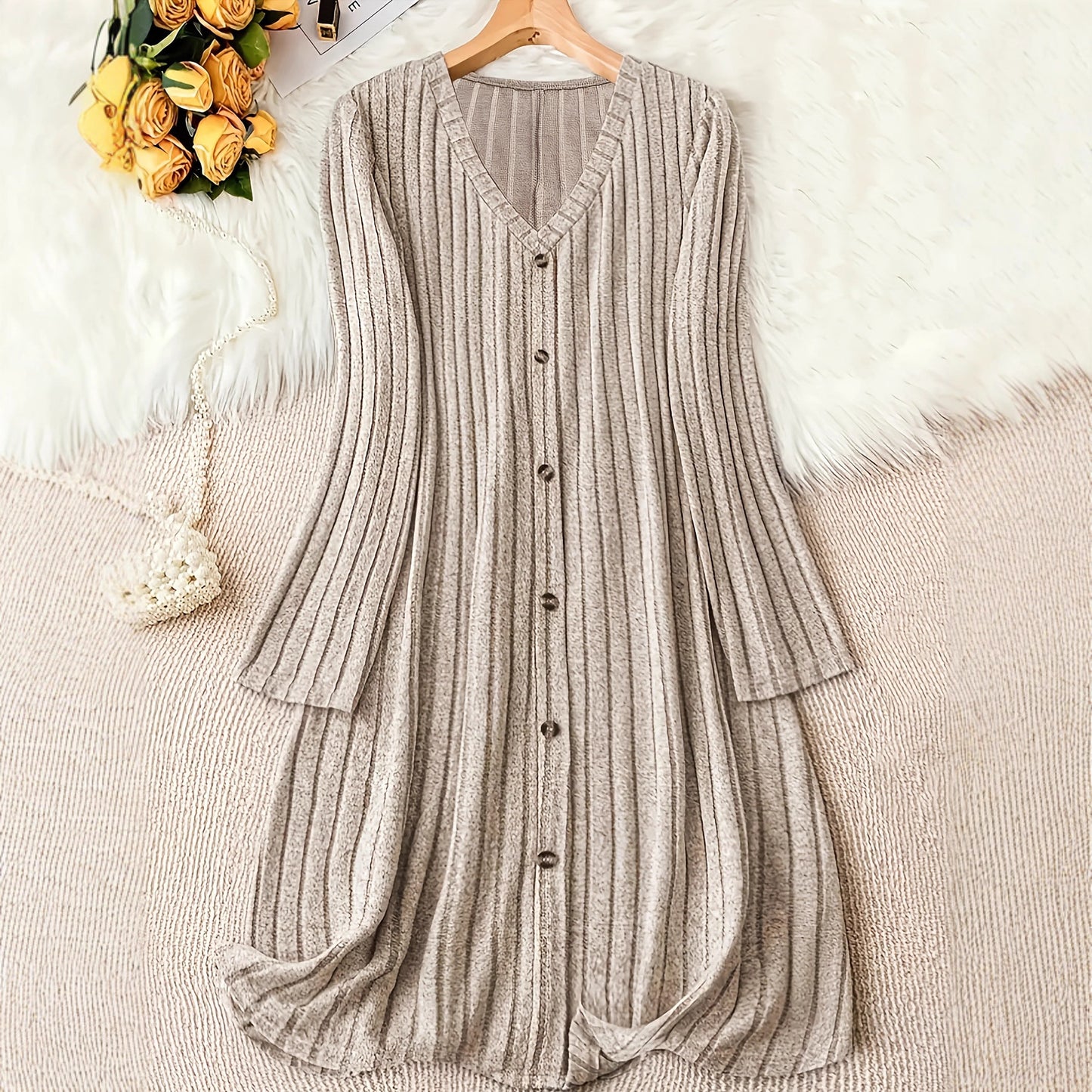 Elegant Inner Match Knitted Style Sunken Dress