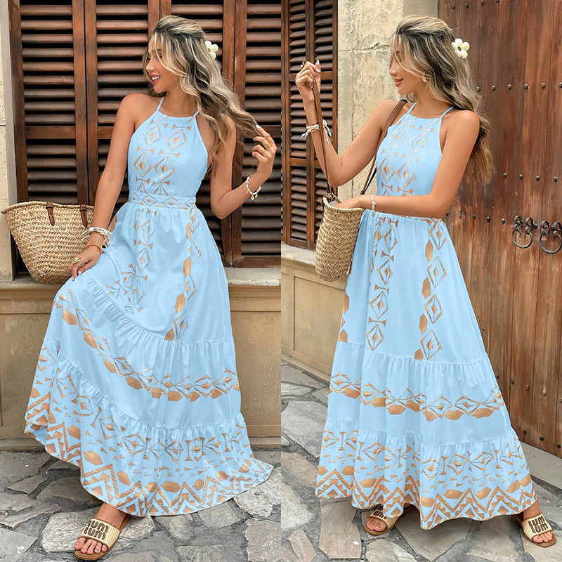 Embroidered Printed Sexy Suspender Elegant Seaside Dress