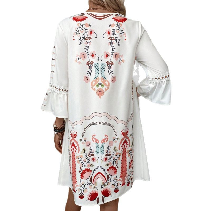Women's Summer Lace Stitching Casual Printed Dress Dresses