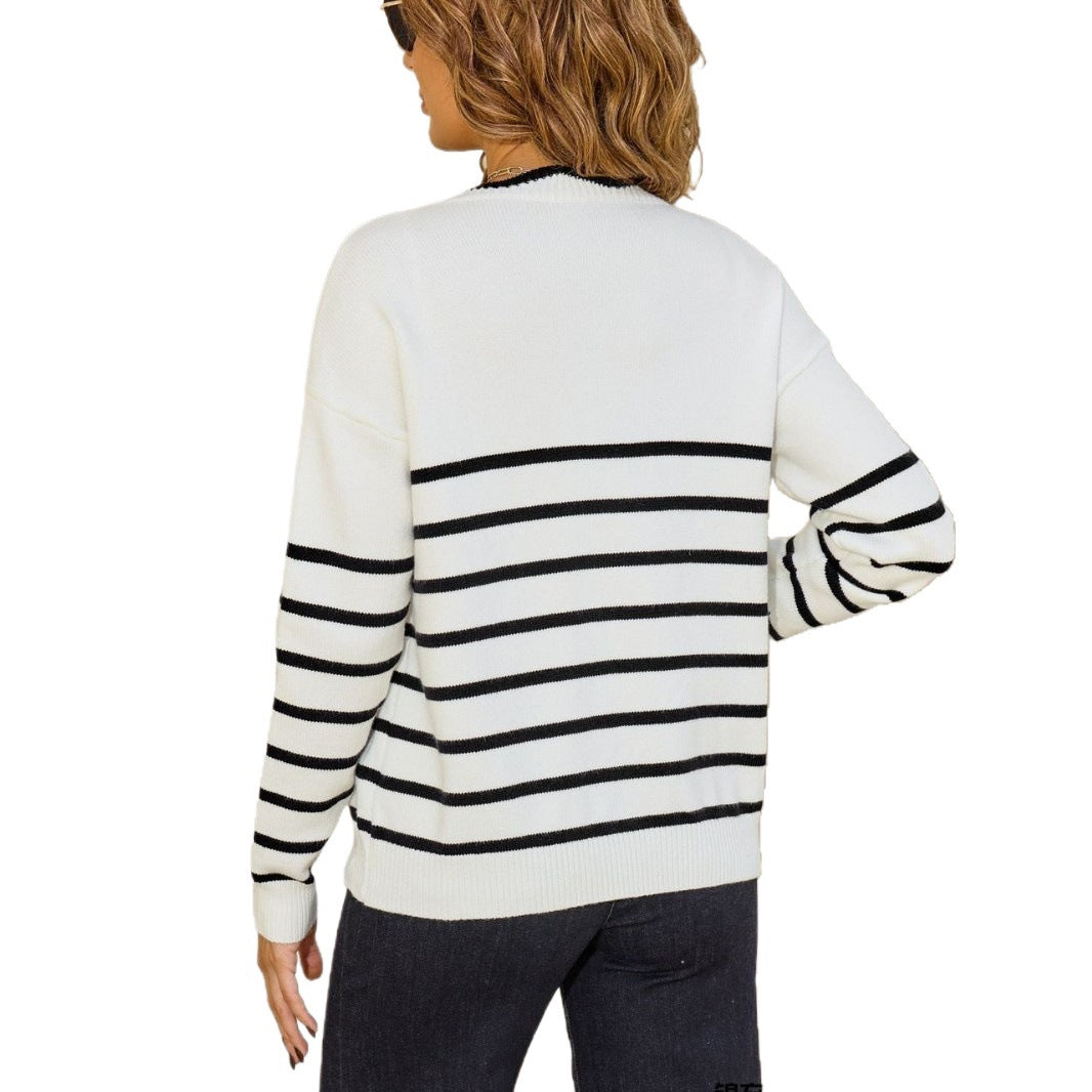 Women's Lace Striped Loose Multicolor Slimming Contrast Knitwear