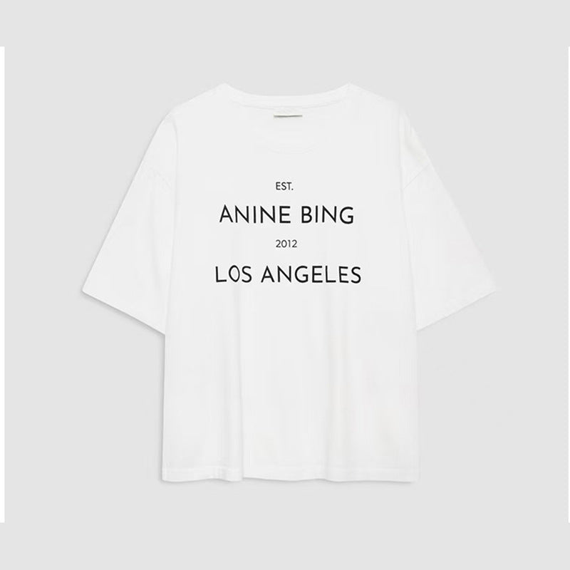 Women's American Niche Front Printed English Letters Loose Blouses