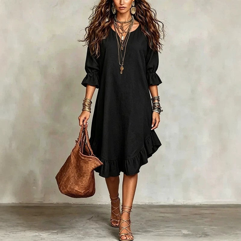 Women's Woven Fabric Elegant Half Sleeves Ruffled Dress