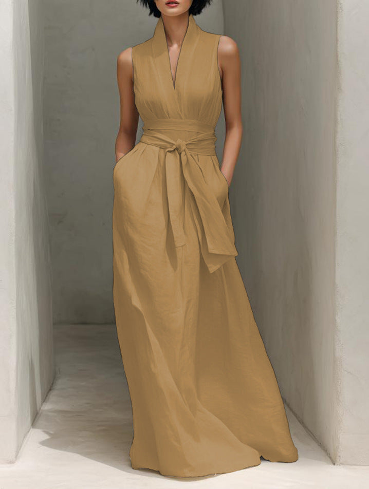 Women's Summer Solid Color Sleeveless Cold-shoulder Dress