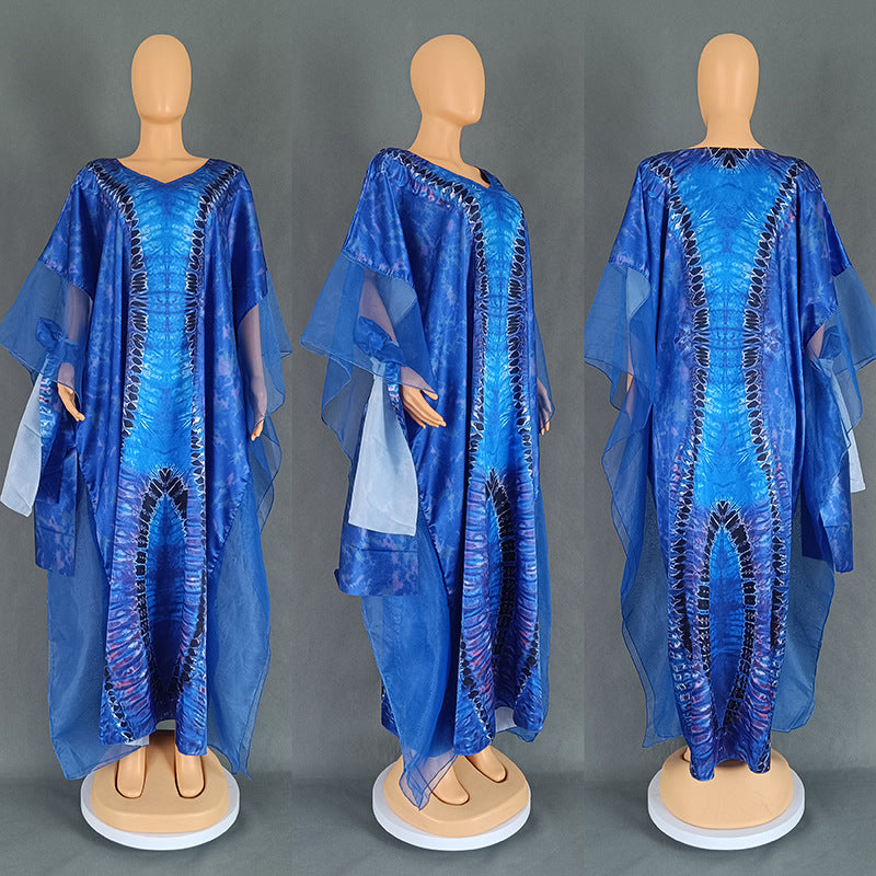 Women's Ethnic Style Retro Long Gown Mesh Dresses
