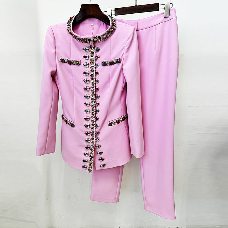 Early Spring Fashion Bead Diamond Skinny Suits