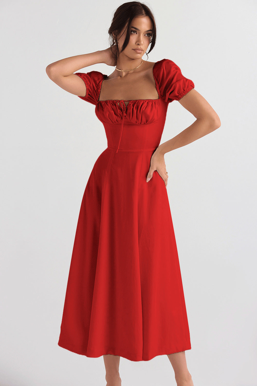 Summer Fashion Puff Sleeve Floral Split Maxi Dresses