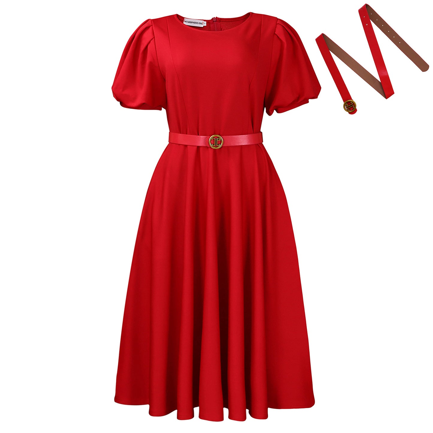 Women's Round Neck Elegant Large Hem Puff Sleeve Dresses