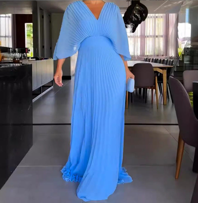 Solid Color Batwing Sleeve High Waist Dresses