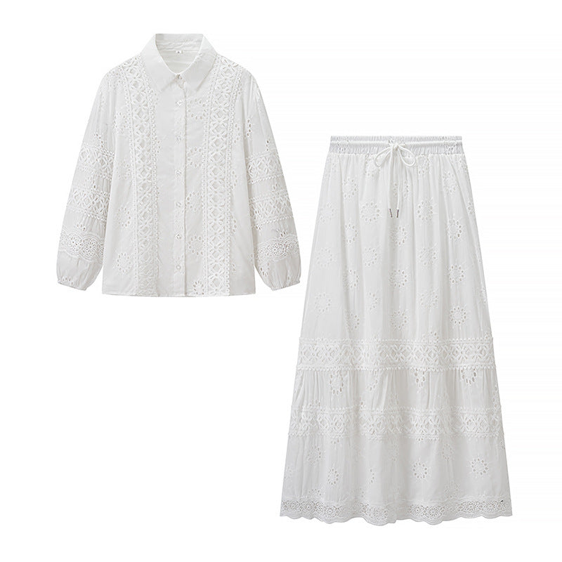 Women's Elegant Two-piece Set Autumn Embroidered High Waist Suits