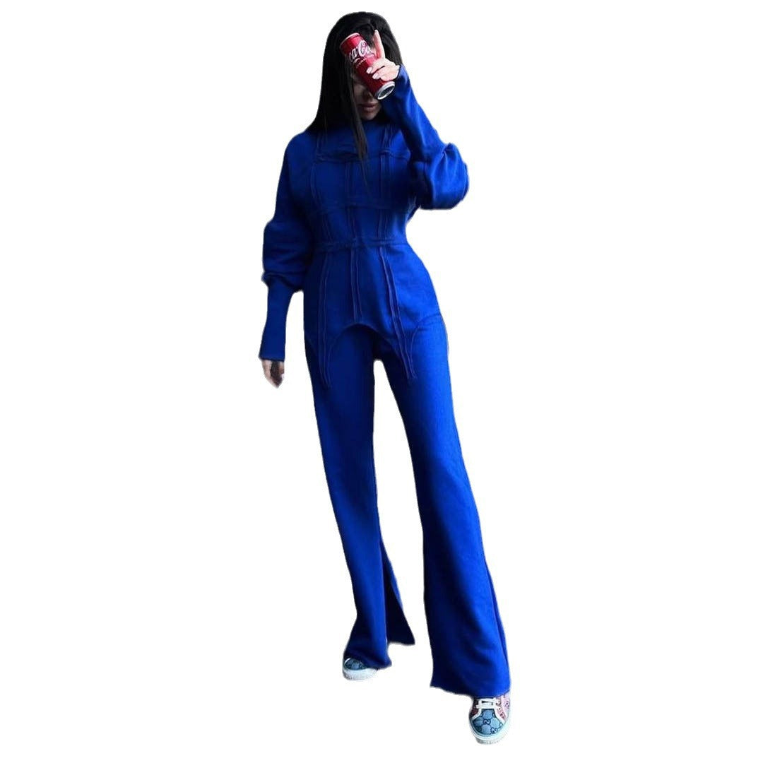 Solid Color Hoodie Round Neck Pullover Suits