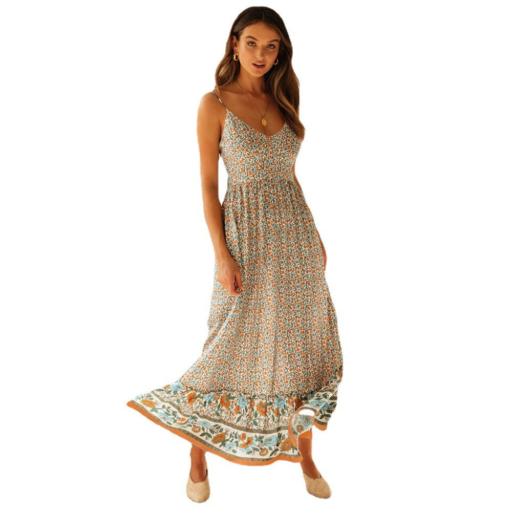 Women's Summer Large Swing Bohemian Strap Floral Dress