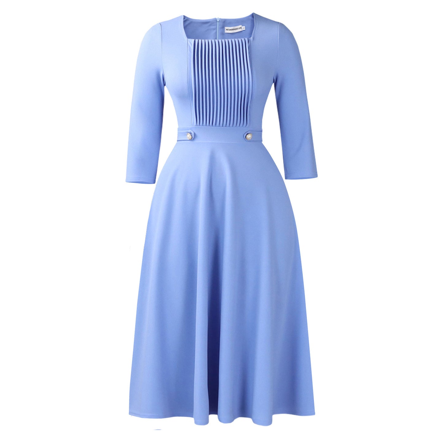 Women's Fashion Square Collar Solid Color Pleated High Plus Size