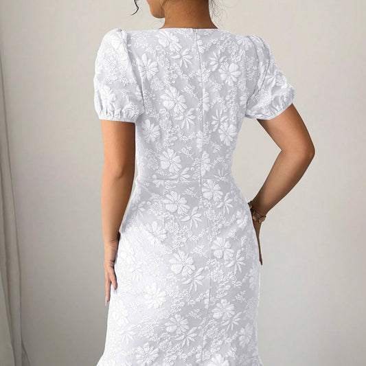Women's Summer Bubble Sleeve Printed Elegant Fishtail Dress