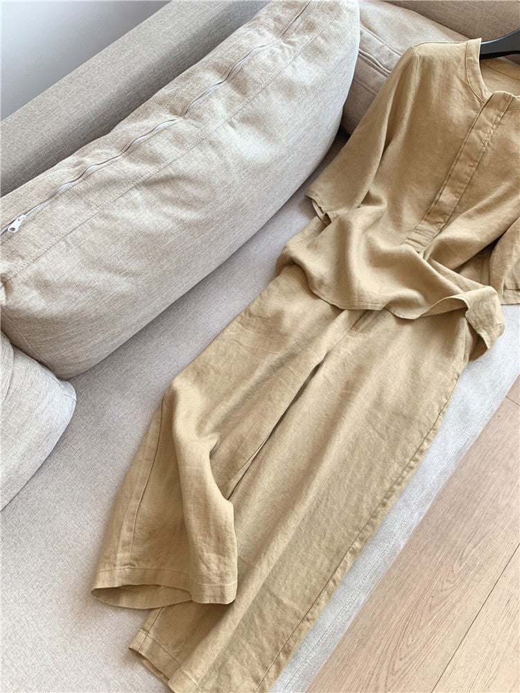 Cotton Linen Sleeve Temperament Commute Two-piece Fashion Casual Suit