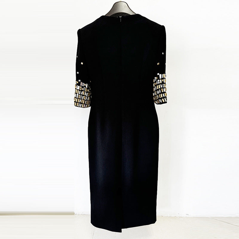 New Classic Fashion Bead Half-sleeve Midi Dress