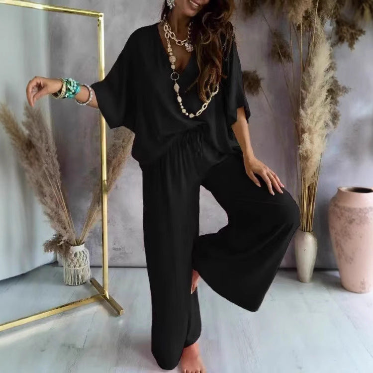 Beautiful Women's Collar Batwing Sleeve Loose Pants
