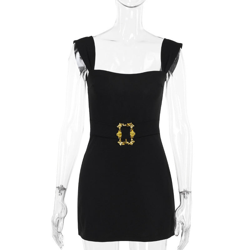 Women's Summer Sexy Hip Fashion Style Elegant Metal Accessories Dress