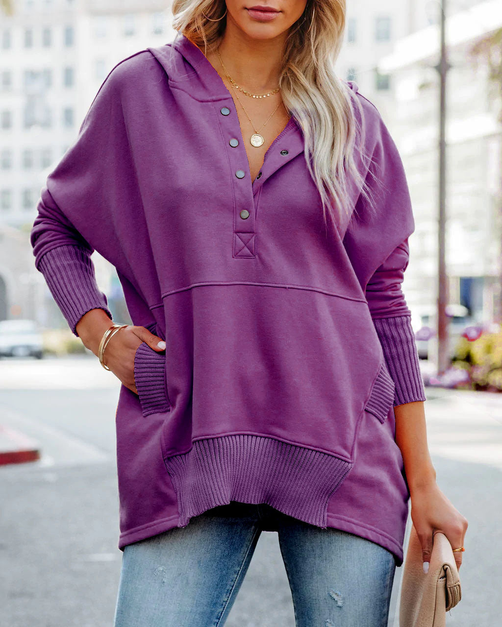 Women's Hooded Batwing Sleeve Sweatshirt Loose Thread Sweaters