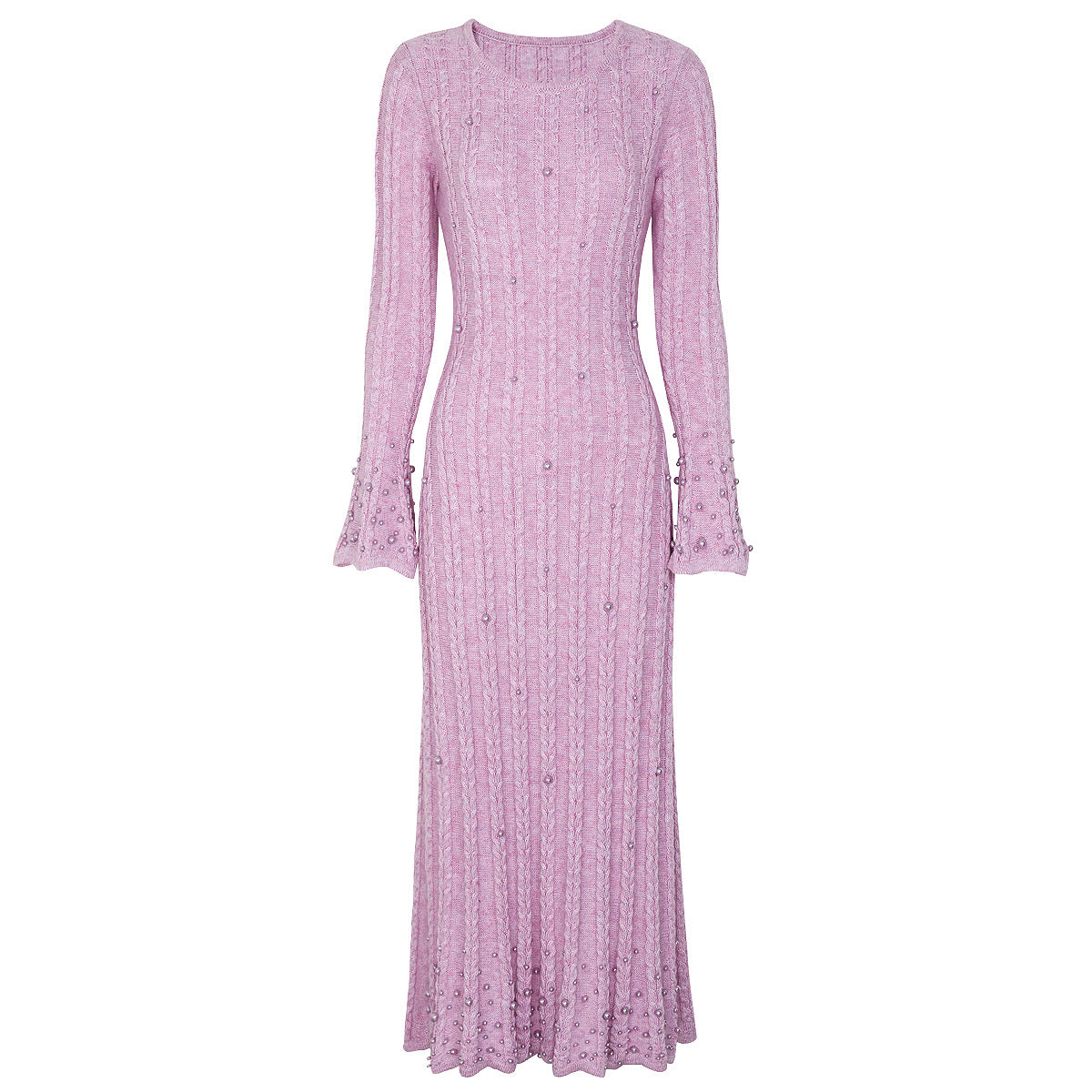 Fashion Wool Round Neck Nail Pearl Dresses
