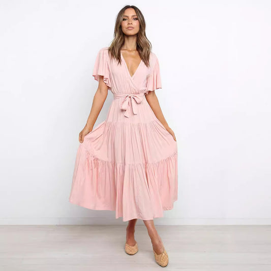 Summer Solid Color Sleeve Dress Bohemian Dresses