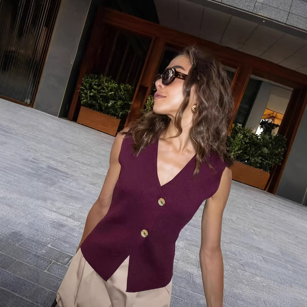 Golden Button Outer Wear Fashionable Temperament Vests