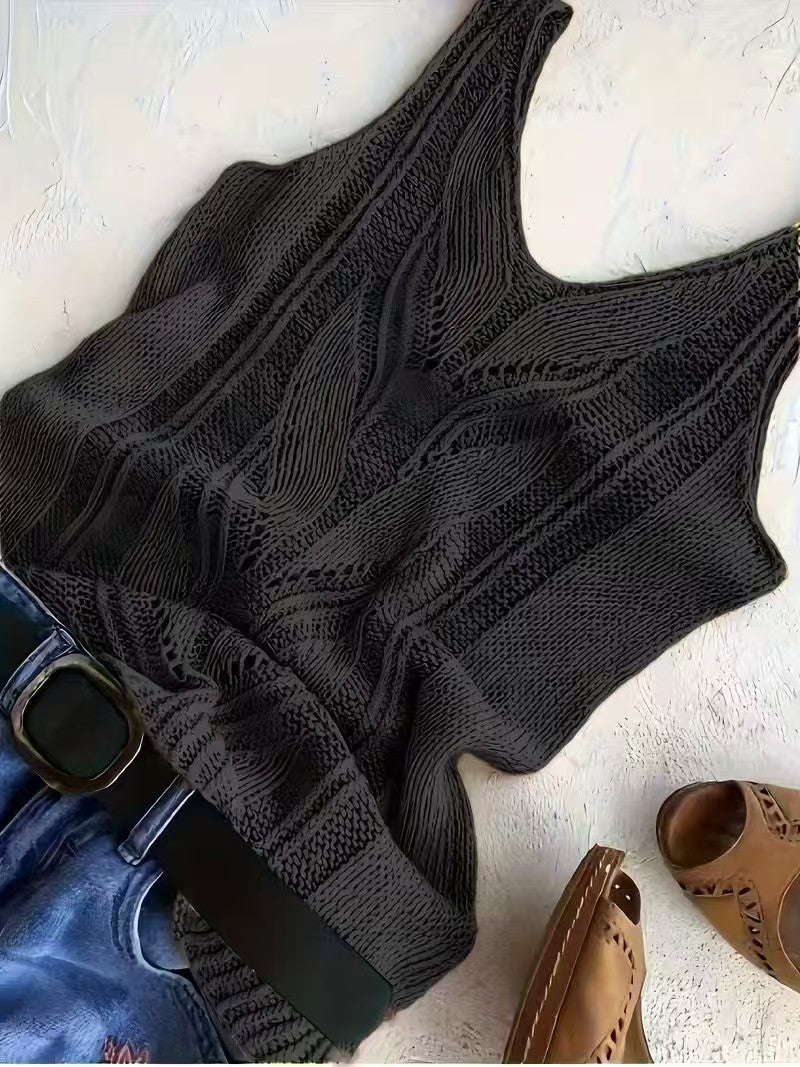 Women's Solid Color Knitted Casual Sleeve Wild Vests