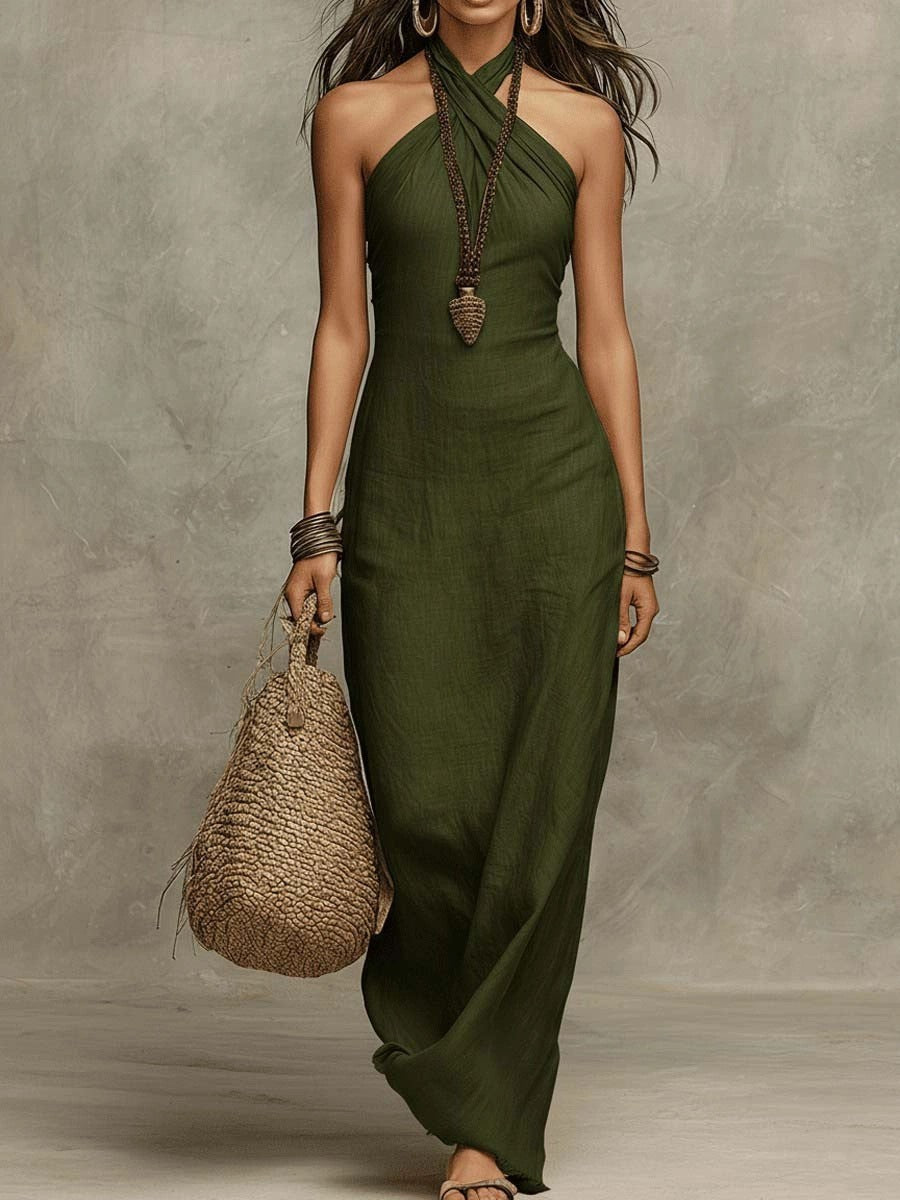 Women's Fashion Elegance Sleeveless Halter Hollow Dress
