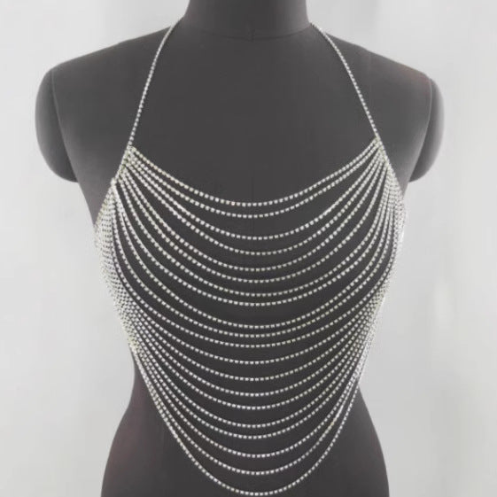 Rhinestone Inlaid Drill Chain Wave Tassel Tops