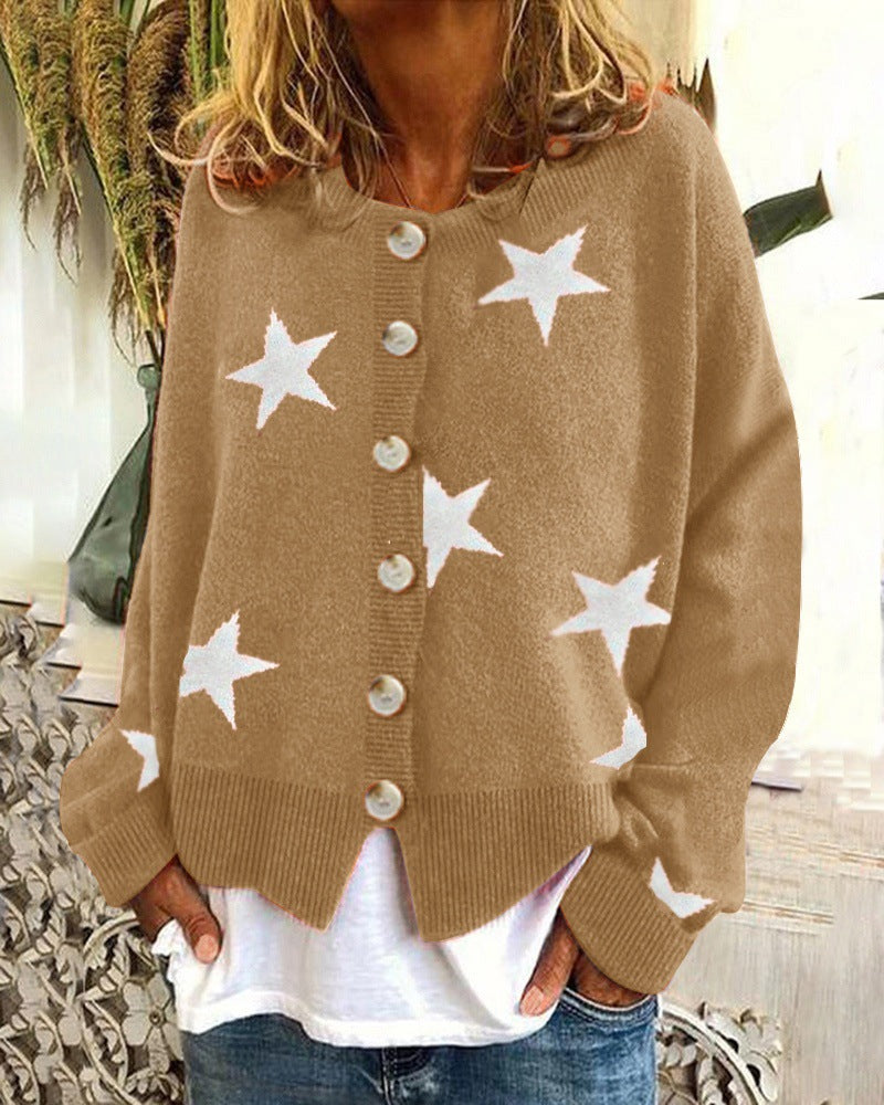 Women's Comfortable Knitted Five-pointed Star Single-breasted Sweaters