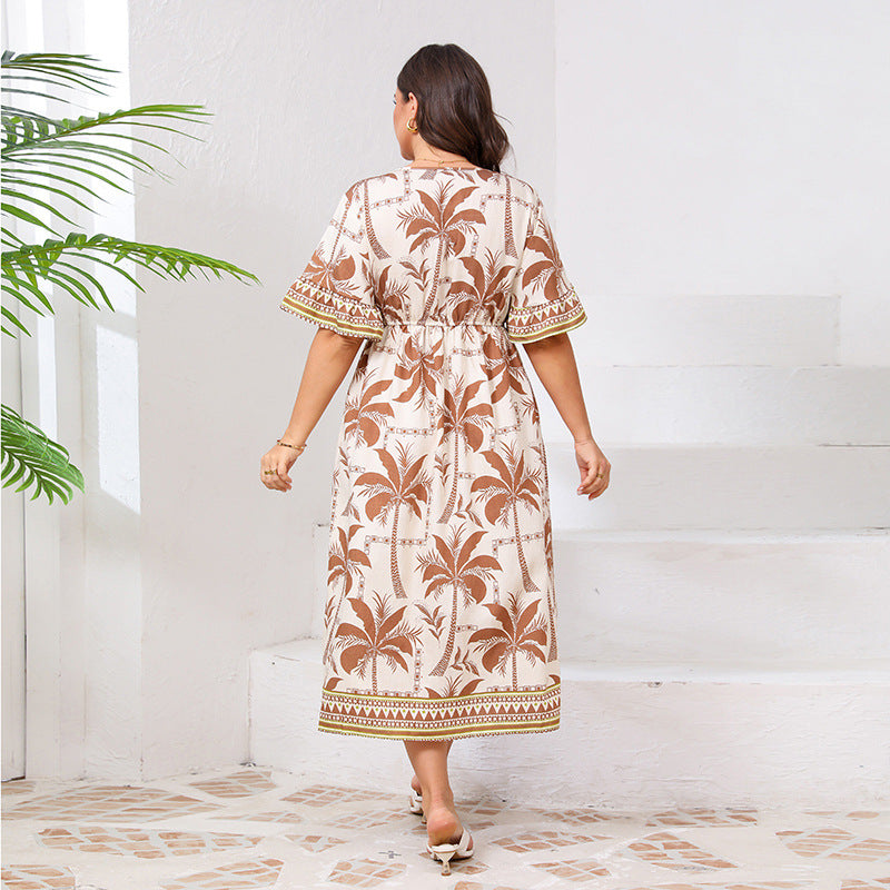 Dress Bell Sleeve Fashion Printed Elastic Dresses