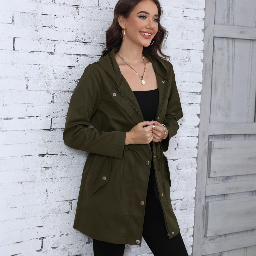 Women's Unique Anorak Mid-length Waist Trimming Coats