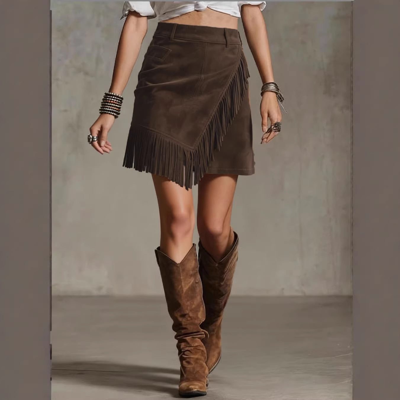 Women's Retro Western Style Tassel Suede Skirts